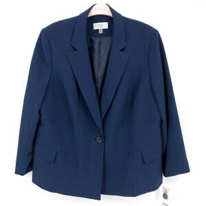 LE SUIT Womens Seamed Suit Jacket 20W PLUS Indigo Blue Single Button Blazer NWT